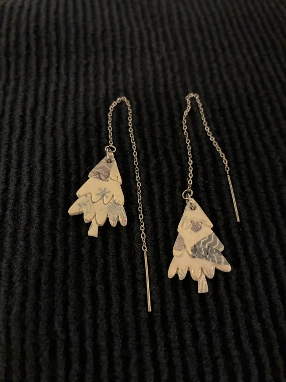 Silver Tone Christmas Tree Threader Earrings